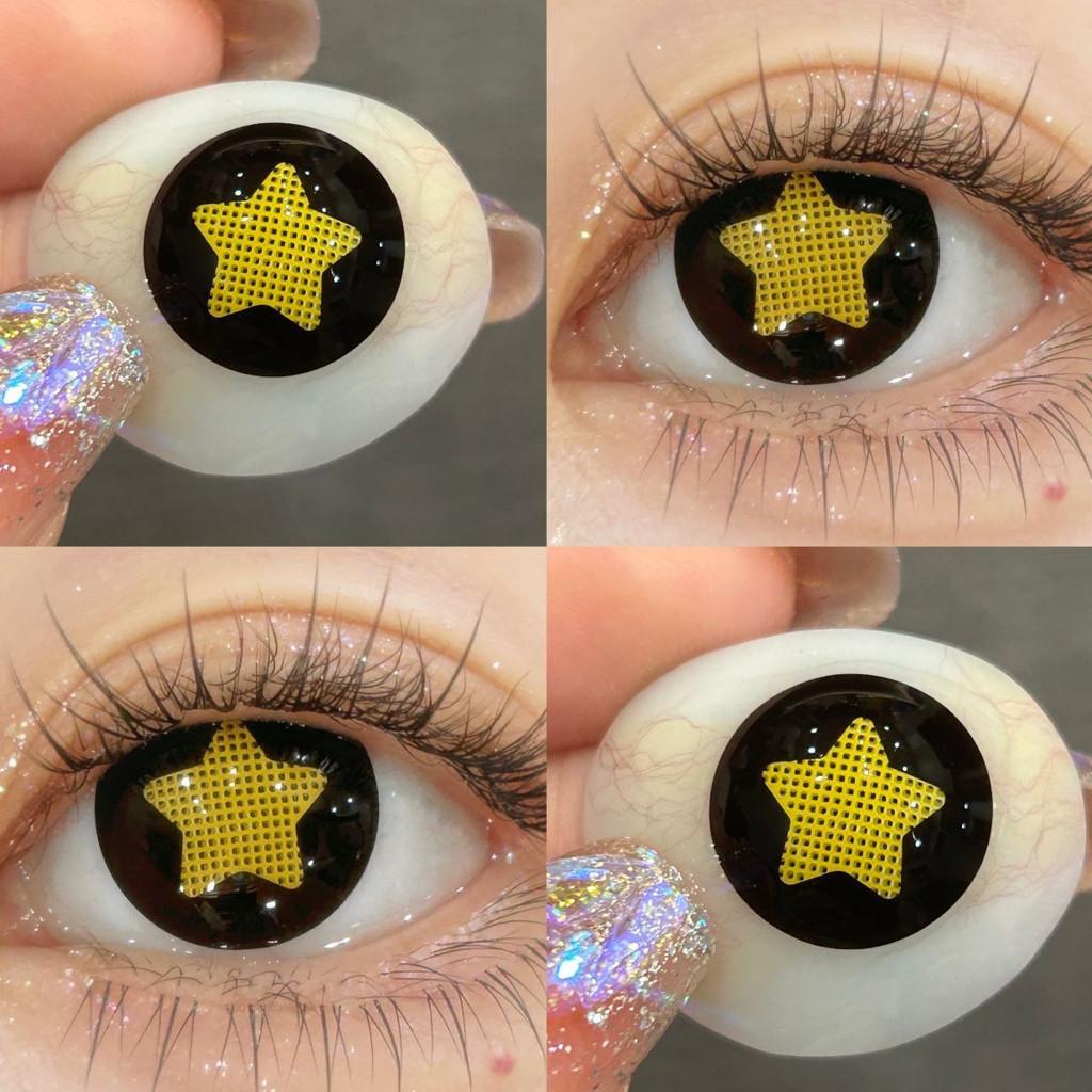 JeweLens 1pair Anime Yellow Star Cosplay Color Contact Lenses Halloween Contacts