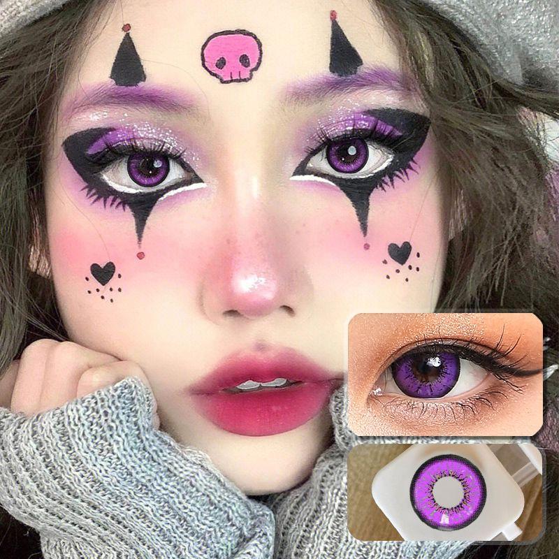 Myopia 2pcs/1pair Cosplay Colored Contact Lenses Eyemakeup Coloured Anime Purple Pupil