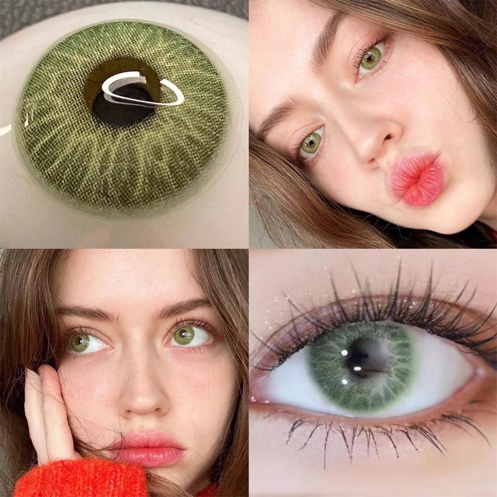 1pair Natural Green Iris Colored Contact Lenses 12months