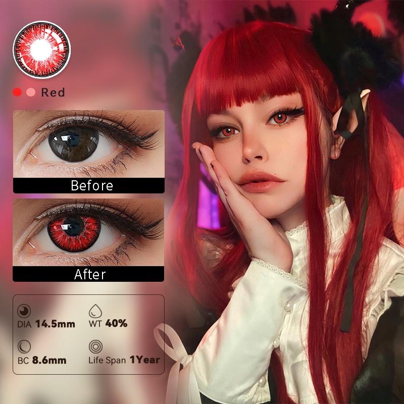 2pcs Cosplay Colored Contact Lenses Eyemakeup Coloured Anime Red Vampire Pupil