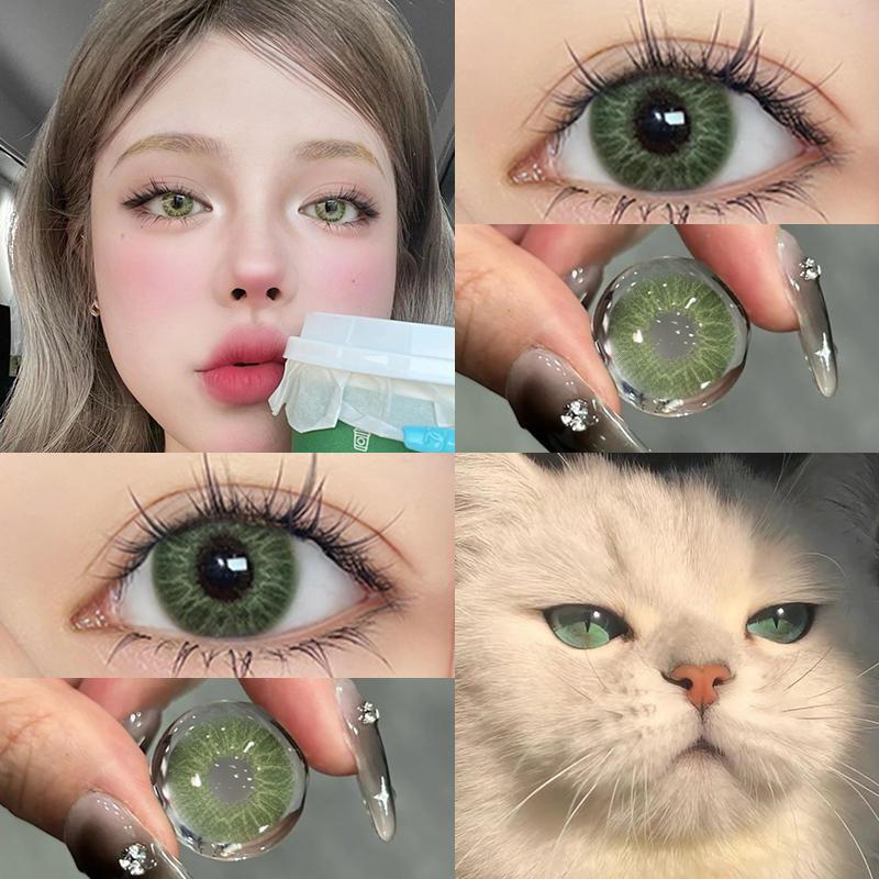 1pair Natural Green Iris Colored Contact Lenses 12months