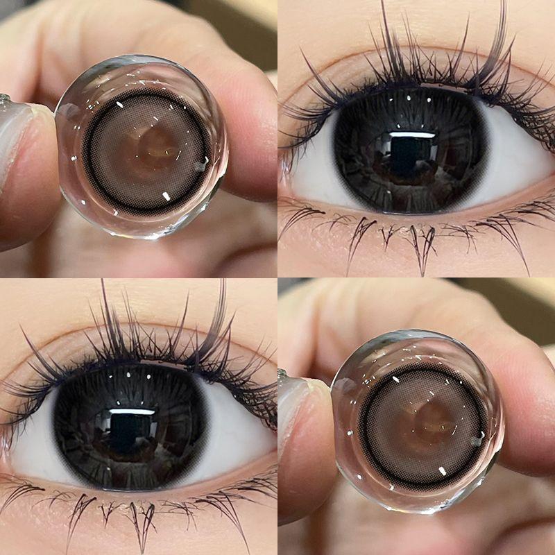 Graded 2pcs/1pair Natural Black Colored Contact Lenses Coloured Cosmetic Softlens 14.2mm