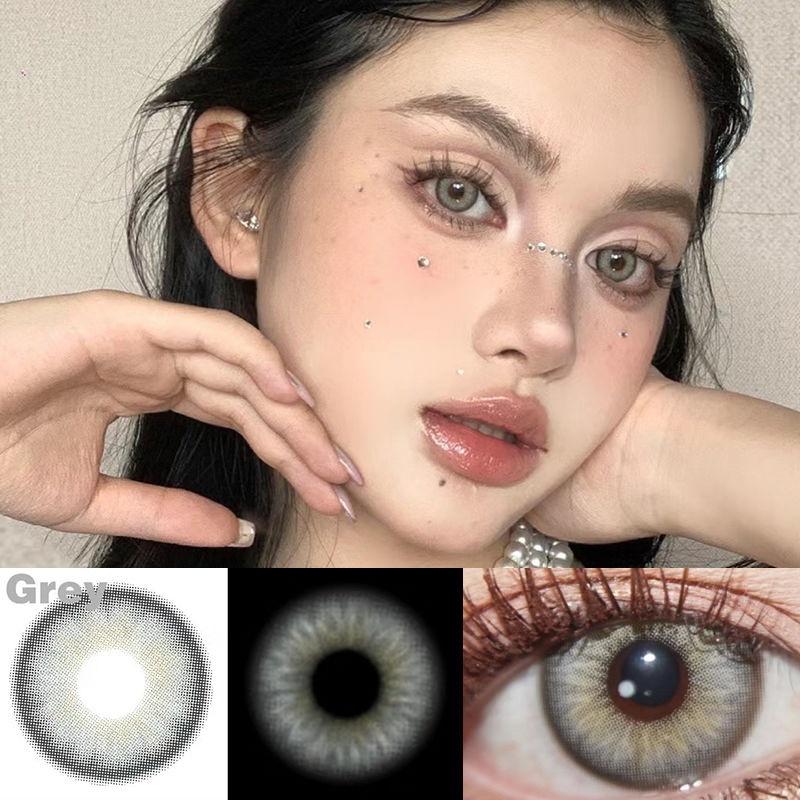 1pair GrayGreen Colored Contact Lenses Cosmetic Softlens 14.2mm