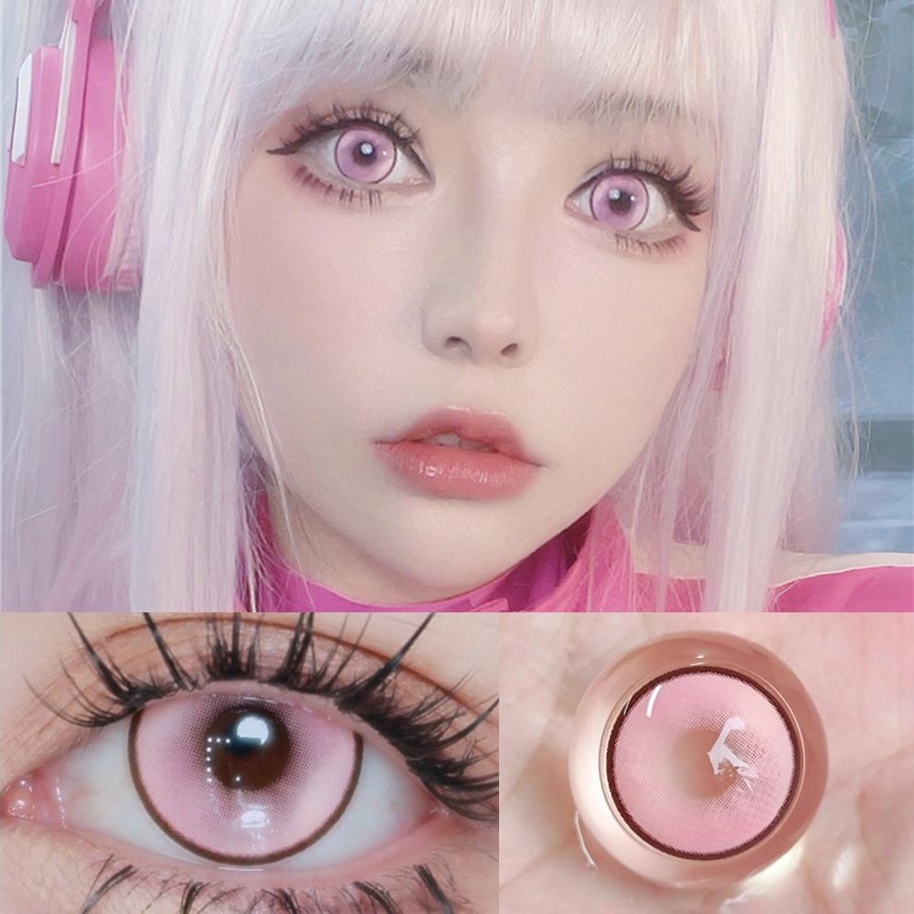 Graded 1pair Anime Cosplay Color Contact Lenses Pink Pupil Softlens Halloween 14.5mm