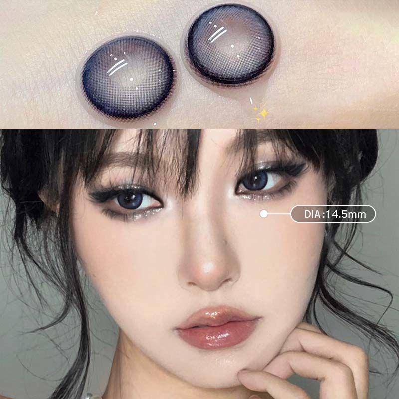 2pcs/1pair Graded Bluegray Navy Natural Colored Contact Lenses 14.4mm