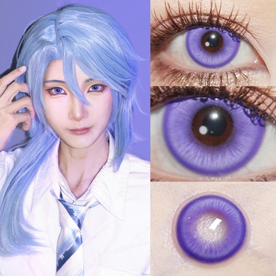 1pair Cosplay Colored Contact Lenses Purple Violet Halloween Softlens 14.2mm