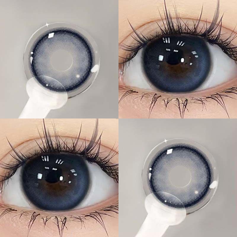 2pcs/1pair Graded Bluegray Navy Natural Colored Contact Lenses 14.4mm
