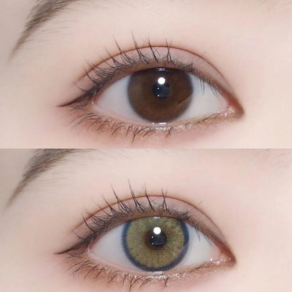 Graded 2pcs/1pair Natural Green Brown Colored Contact Lenses 14mm