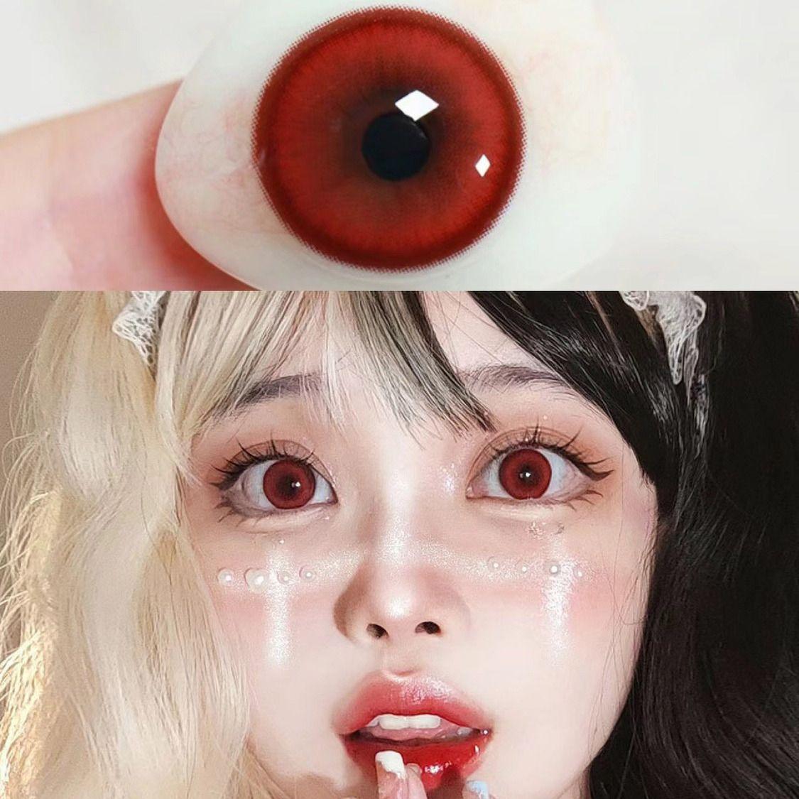 2pcs/1pair Colored Contact Lenses Eyemakeup Coloured Tomato Red Bling Pupil 14.4mm