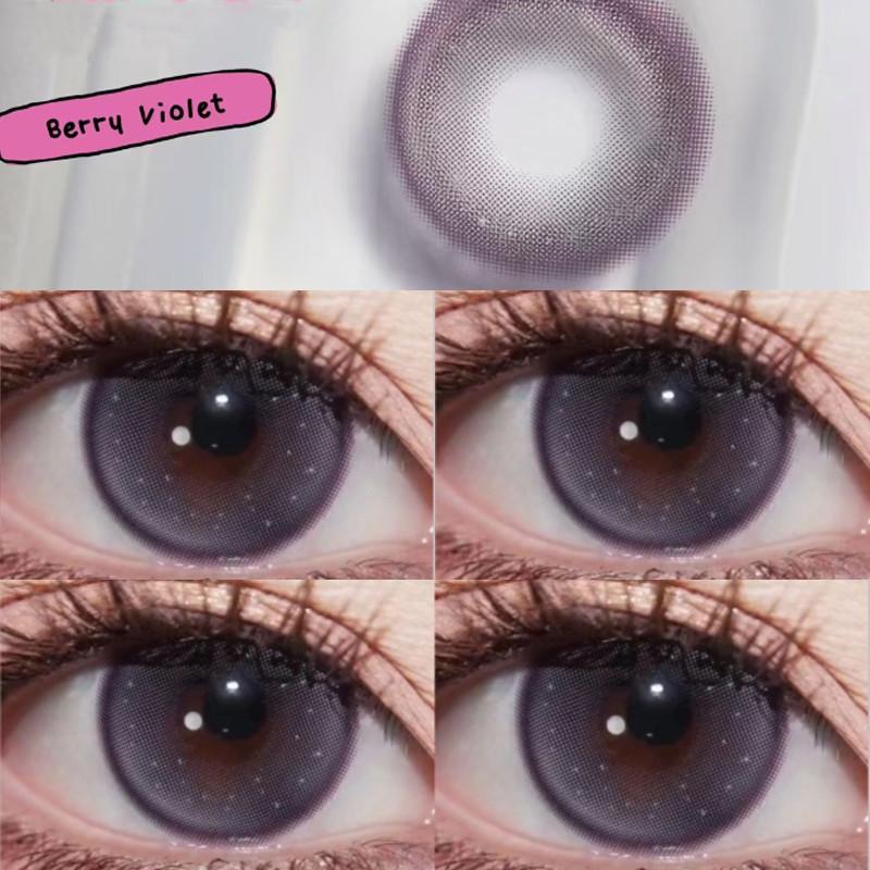 Graded 2pcs/1pair Berry Violet Color Contact Lenses 14.2mm Softlens