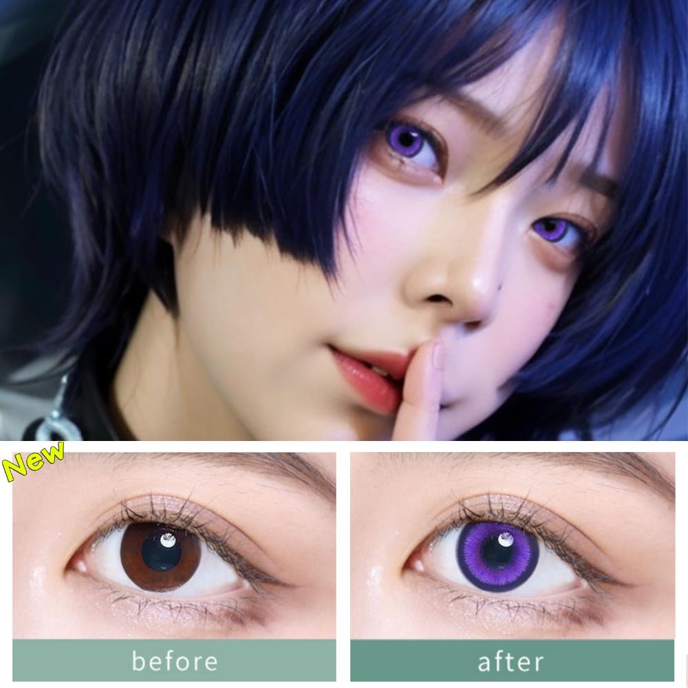 JeweLens 2 peças/1 par Lentes de contato coloridas fortes roxas de anime cosplay