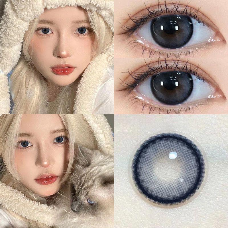 2pcs/1pair Graded Bluegray Navy Natural Colored Contact Lenses 14.4mm