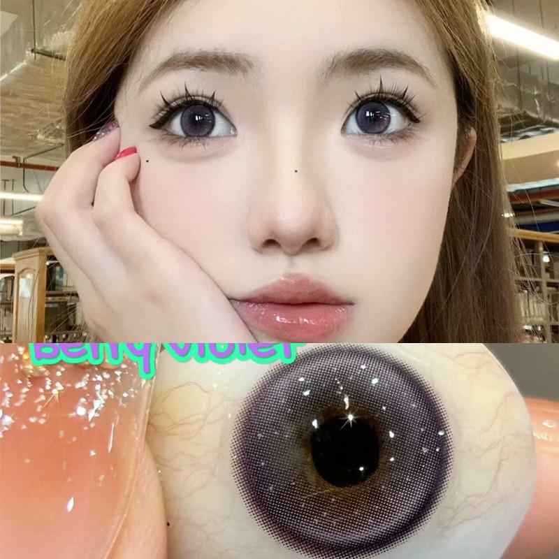 Graded 2pcs/1pair Berry Violet Color Contact Lenses 14.2mm Softlens