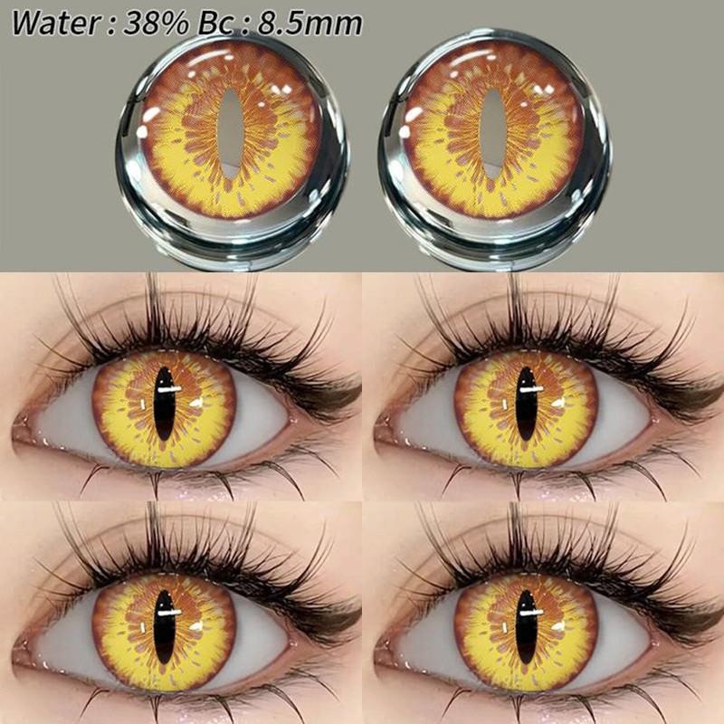1pair Cosplay Blue Green Red Gray Pink Yellow Cateye Color Contact Lenses Halloween Scary lens Softlens 14.5mm