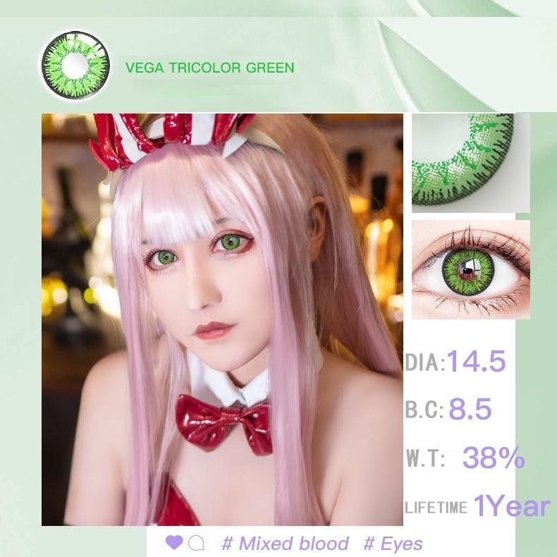Graded 2pcs/1pair JeweLens Cosplay Colored Contact Lenses Eyemakeup Coloured Anime Green Pupil