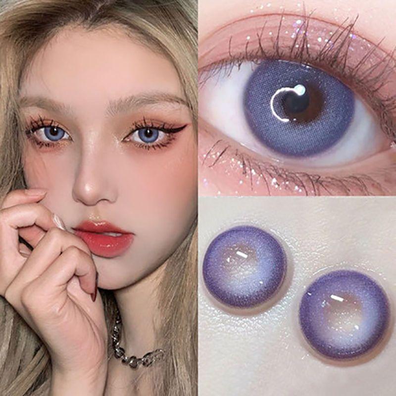 Graded 2pcs/1pair Violet Blue Colored Contact Lenses 14.2mm