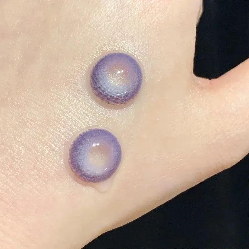 Graded 2pcs/1pair Violet Blue Colored Contact Lenses 14.2mm