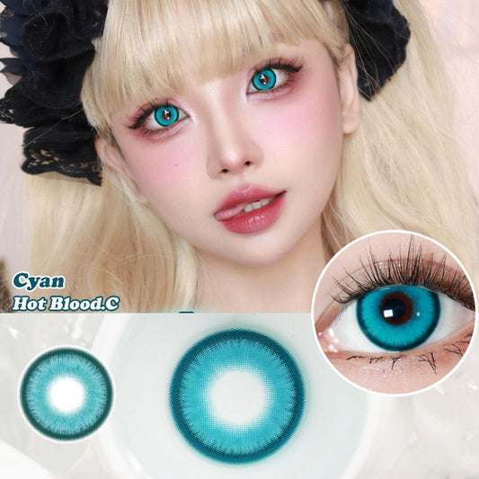 Graded 2pcs/1pair Cosplay Colored Contact Lenses Coloured Anime Softlens Hotblood Cyan Pupil