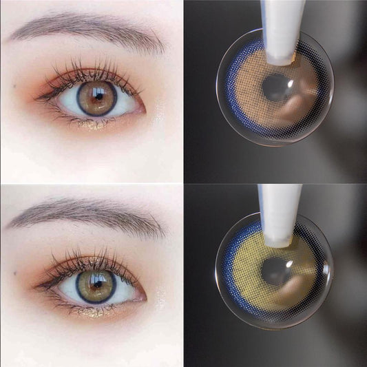 Graded 2pcs/1pair Natural Green Brown Colored Contact Lenses 14mm