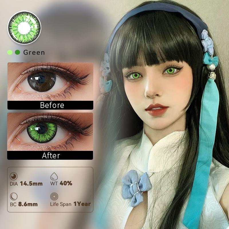 Graded 2pcs/1pair JeweLens Cosplay Colored Contact Lenses Eyemakeup Coloured Anime Green Pupil