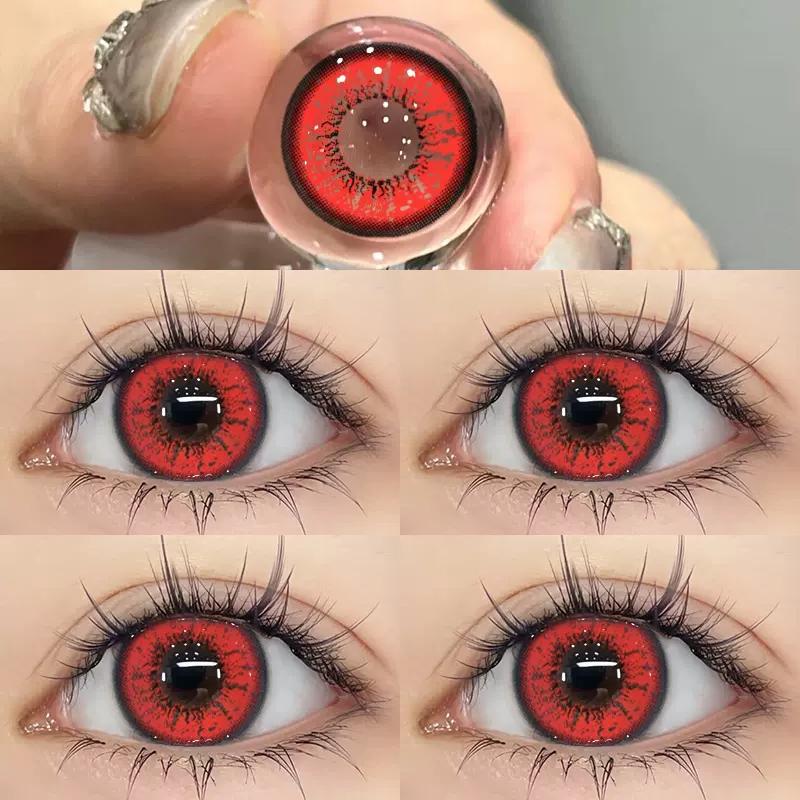 2pcs/1pair Colored Contact Lenses Eyemakeup Coloured Tomato Red Bling Pupil 14.4mm