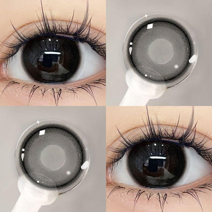 Graded 2pcs/1pair Natural Black Colored Contact Lenses Coloured Cosmetic Softlens 14.2mm