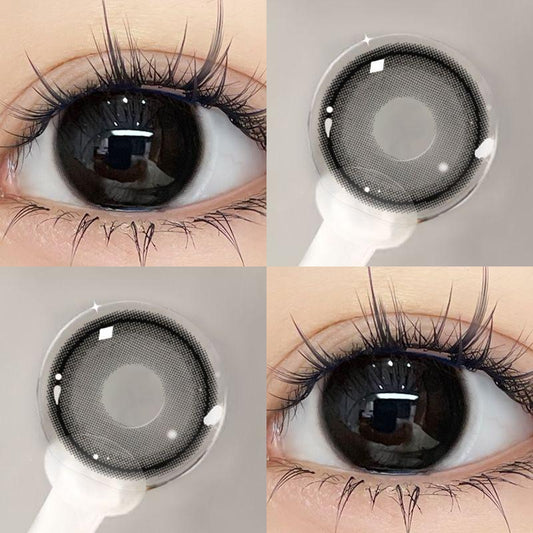 Graded 2pcs/1pair Natural Black Colored Contact Lenses Coloured Cosmetic Softlens 14.2mm