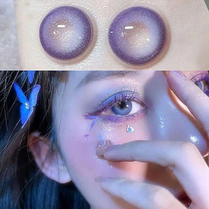 Graded 2pcs/1pair Violet Blue Colored Contact Lenses 14.2mm