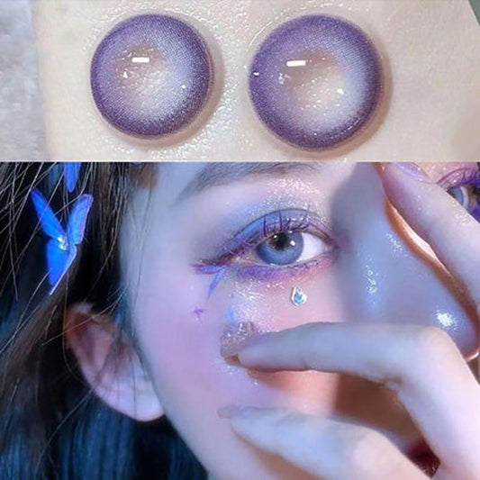 Graded 2pcs/1pair Violet Blue Colored Contact Lenses 14.2mm