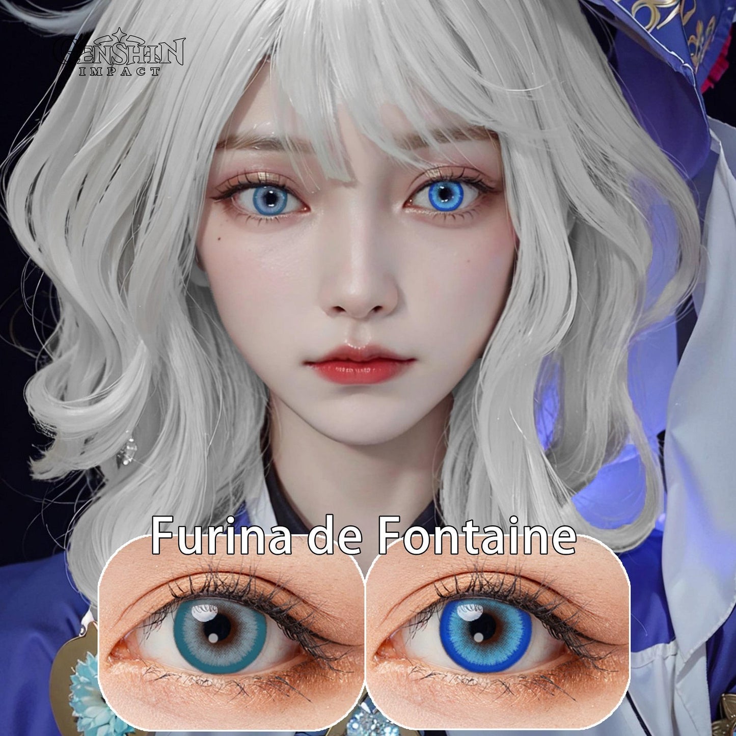 1pair Blue Colored Contact Lenses Genshin Furina Cosplay 14.2mm